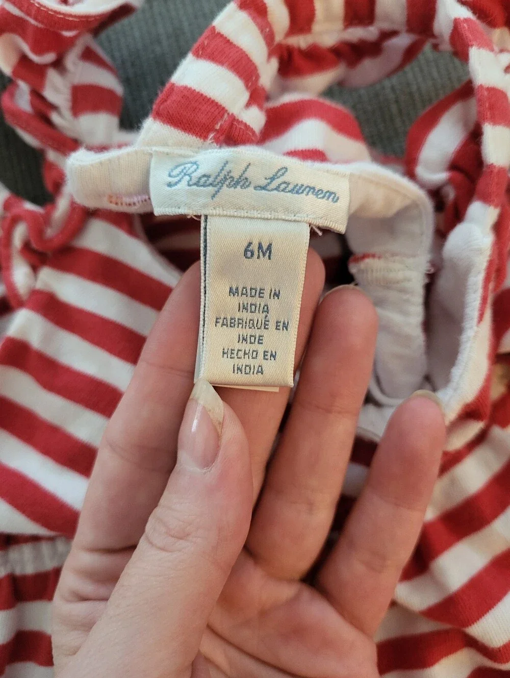 Ralph Lauren Infant Girl Dress W/bloomers 6m Red & White Stripe